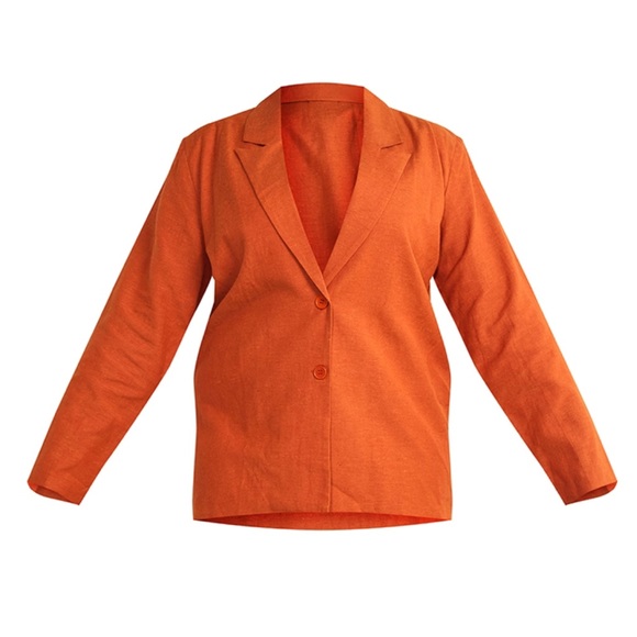 FREE w/ PURCHASE NWT PrettyLittleThing Plus Rust Linen Oversized Blazer - Picture 4 of 9